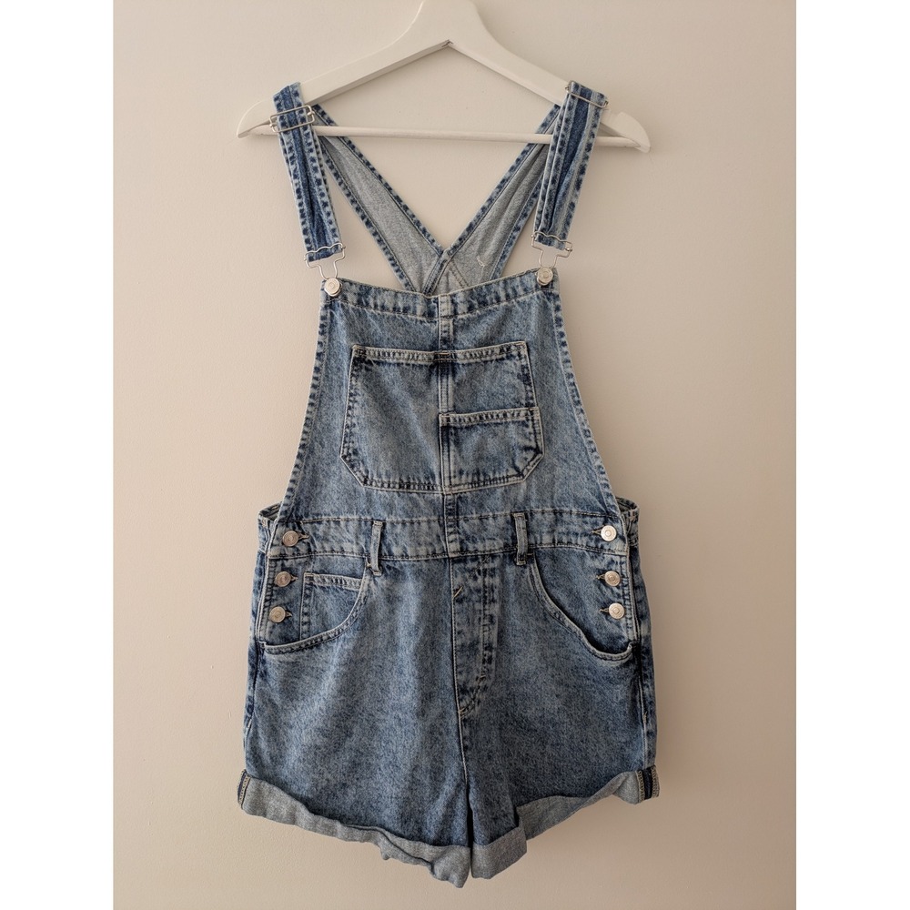 Free People We The Free Denim Short Overalls Light Wash Acid Blue Size S - Picture 2 of 5